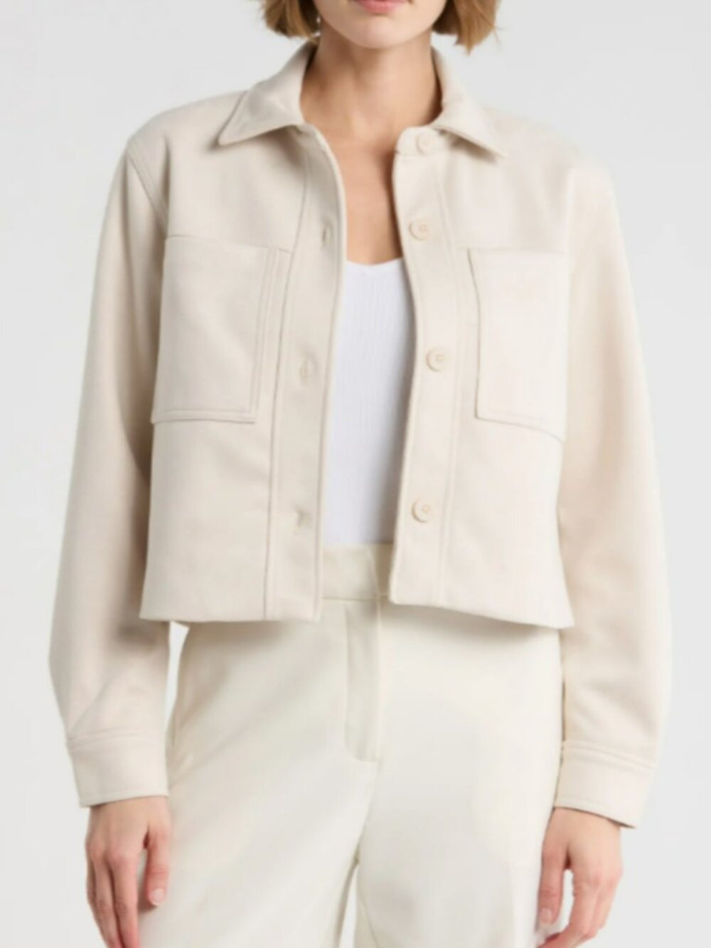 T Tahari Crop Faux Suede Jacket  LIGHT STONE
